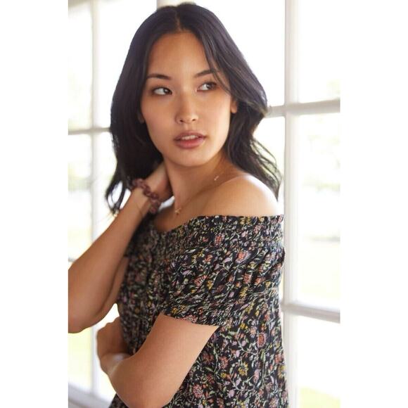 Anthropologie Floral‎ Off-The-Shoulder Mini Dress Buttondown Smocked Printed XS - Picture 2 of 10